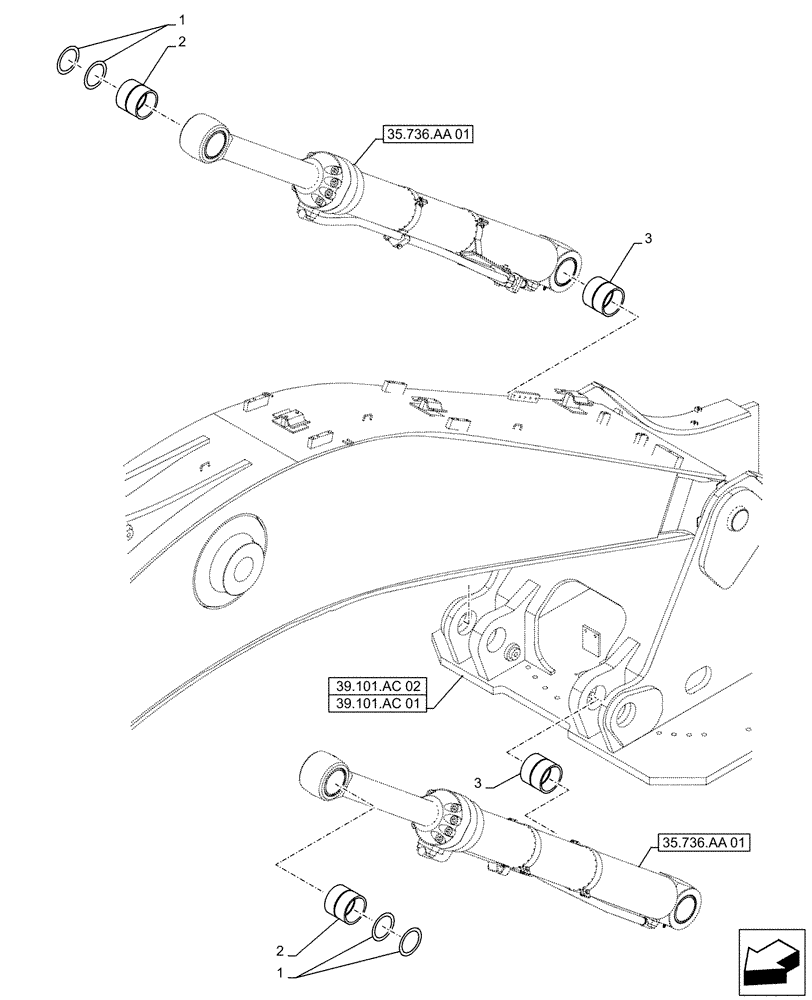 Схема запчастей Case CX500D LC - (84.910.AD[01]) - VAR - 461028, 461543, 481858 - BOOM, CYLINDER, BUSHING (84) - BOOMS, DIPPERS & BUCKETS