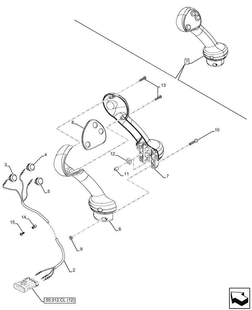 Схема запчастей Case 590SN - (55.512.CL[13]) - 2-SPOOL, POWERSHIFT, LOADER, JOYSTICK, COMPONENTS (55) - ELECTRICAL SYSTEMS