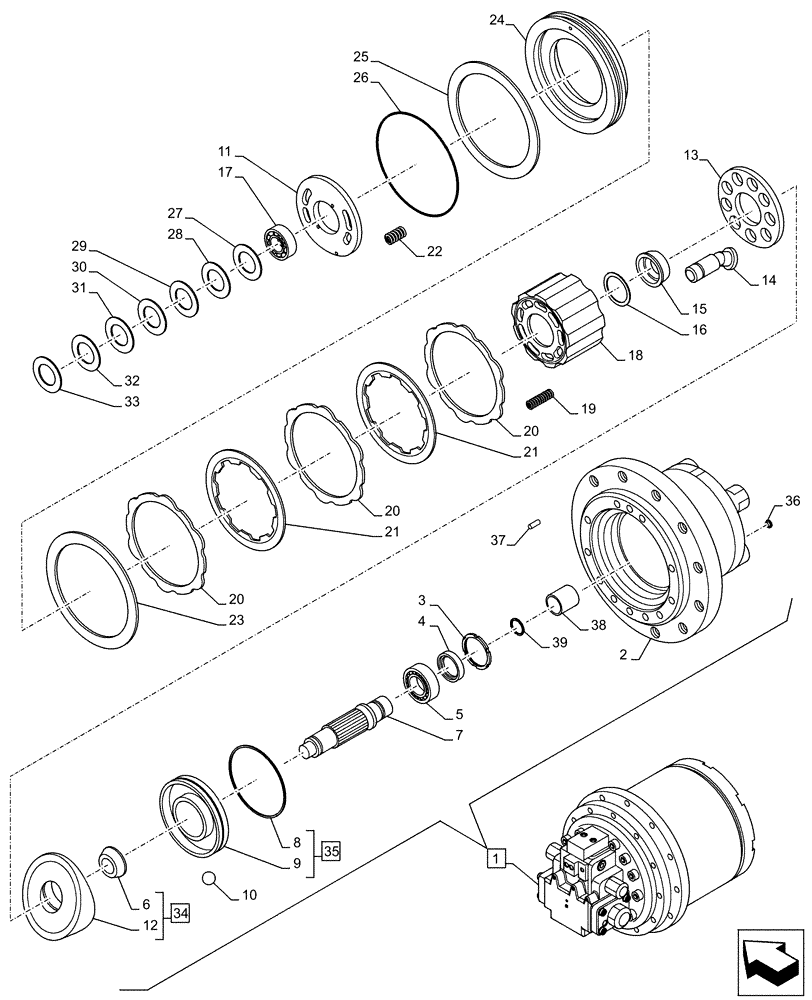 Схема запчастей Case CX500D LC - (35.353.AD[03]) - TRAVEL MOTOR & REDUCTION GEAR, COMPONENTS (35) - HYDRAULIC SYSTEMS