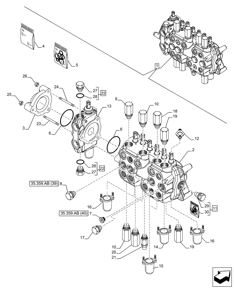 Схема запчастей Case 580N EP - (35.359.AB[42A]) - BACKHOE CONTROL VALVE, 7-SPOOL, COMPONENTS, EXTENDABLE DIPPER, W/ TWO LEVER CONTROLS - BEGIN YR 11-JUL-2015 (35) - HYDRAULIC SYSTEMS