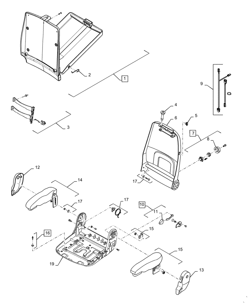 Схема запчастей Case 721F - (90.124.AM) - SEAT ASSY AIR TOP (90) - PLATFORM, CAB, BODYWORK AND DECALS
