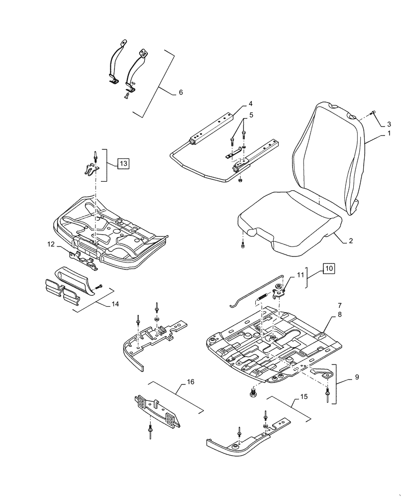 Схема запчастей Case 621E - (09-47[01]) - SEAT ASSY AIR BOTTOM (12) - CHASSIS