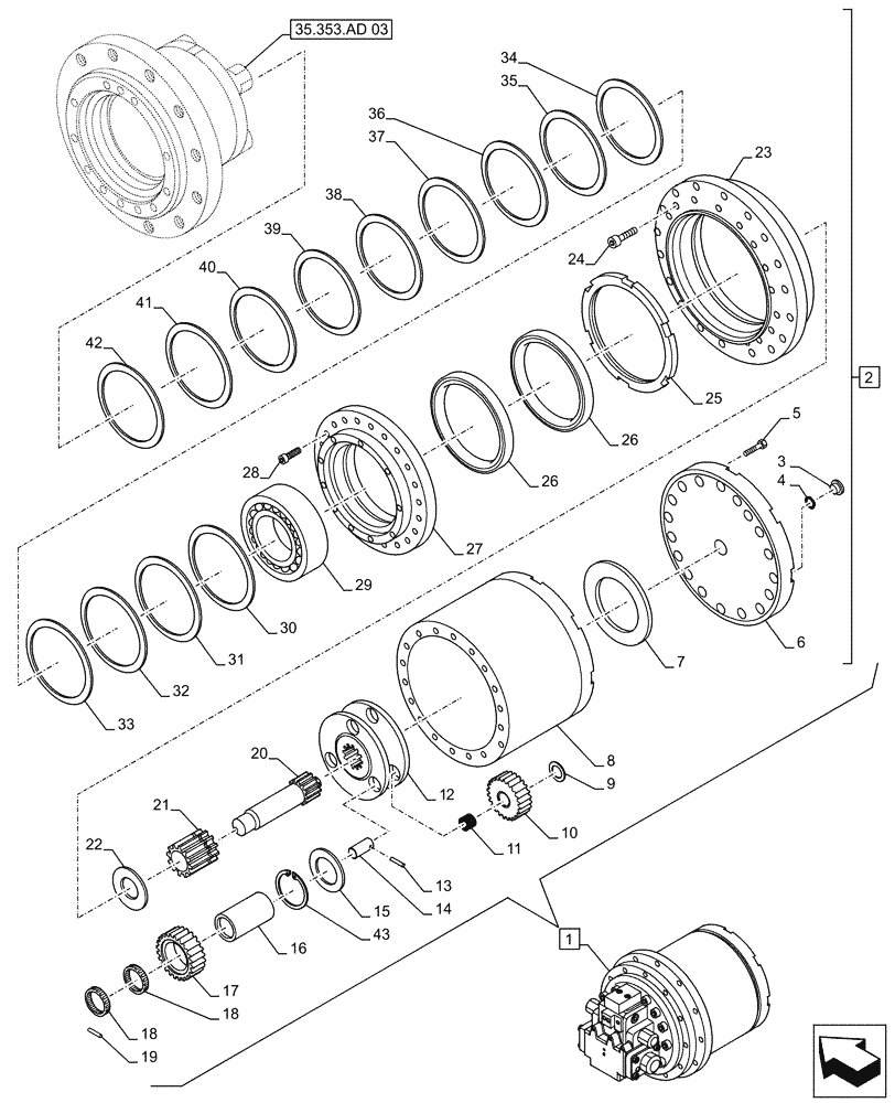 Схема запчастей Case CX500D LC - (35.353.AG) - MOTO-REDUCTION GEAR, COMPONENTS (35) - HYDRAULIC SYSTEMS