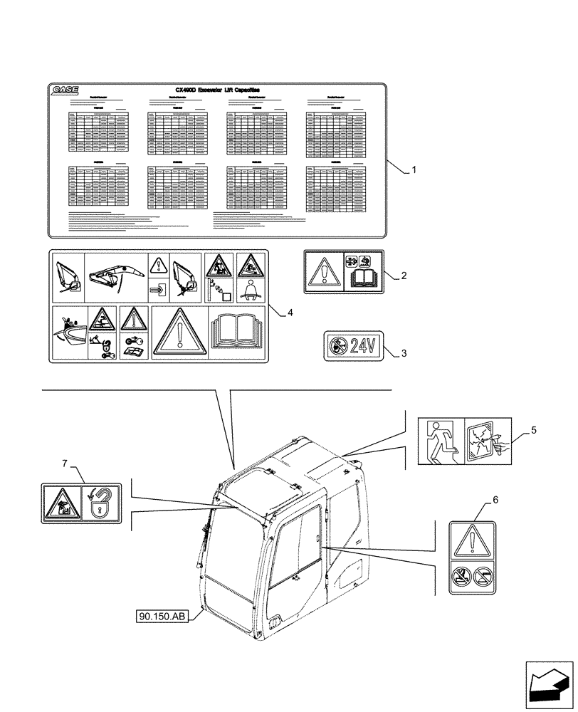 Схема запчастей Case CX500D LC - (90.108.AC[01]) - WARNING DECAL (90) - PLATFORM, CAB, BODYWORK AND DECALS