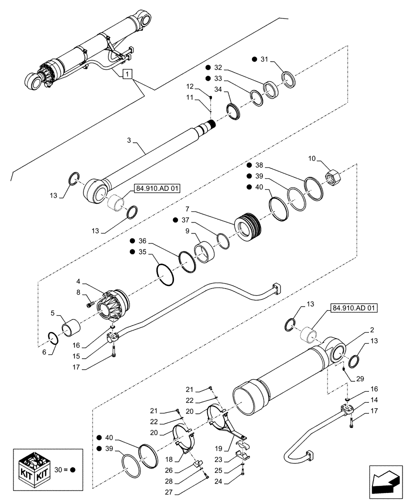 Схема запчастей Case CX500D RTC - (35.736.AA[02]) - VAR - 461028, 461543, 481858 - BOOM, LIFT CYLINDER, RIGHT, COMPONENTS (35) - HYDRAULIC SYSTEMS