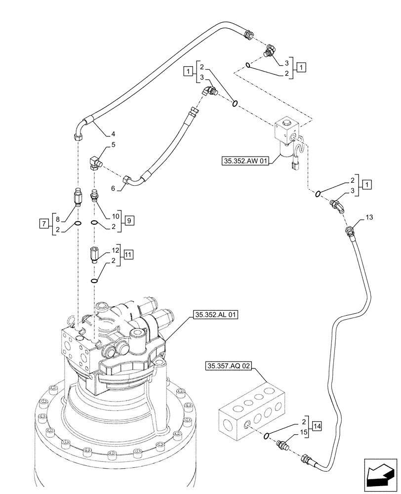 Схема запчастей Case CX500D LC - (35.352.AI[01]) - VAR - 461568 - MOTO-REDUCTION GEAR, LINES, FREE SWING (35) - HYDRAULIC SYSTEMS