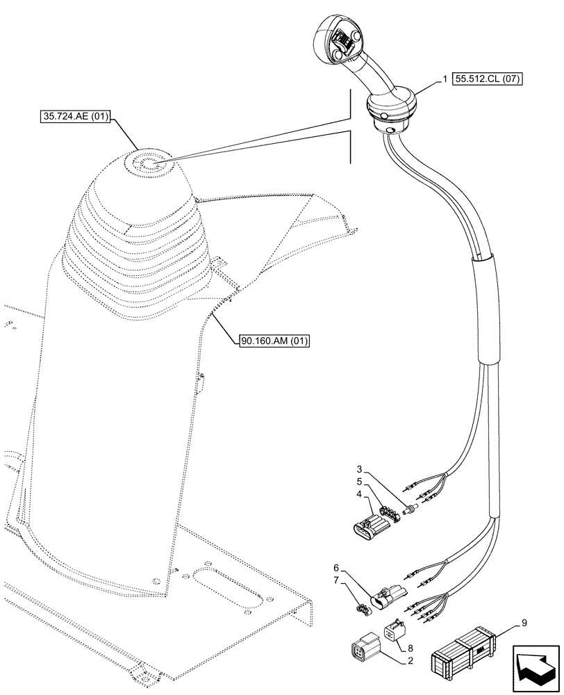 Схема запчастей Case 590SN - (55.512.CL[06]) - 3-SPOOL, MECHANICAL, LOADER, JOYSTICK MOUNTING (55) - ELECTRICAL SYSTEMS