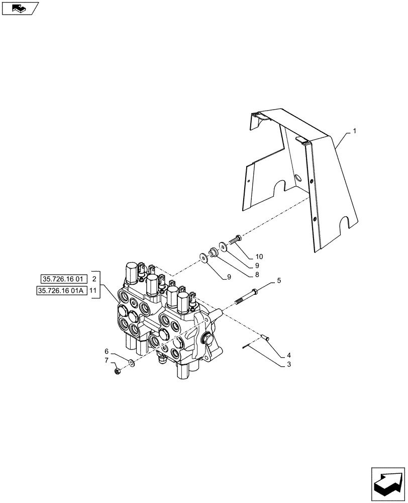 Схема запчастей Case 590SN - (35.726.1906) - BACKHOE CONTROL VALVE, 6-SPOOL, MOUNTING PARTS, STANDARD DIPPER, W/ TWO LEVER CONTROLS (35) - HYDRAULIC SYSTEMS
