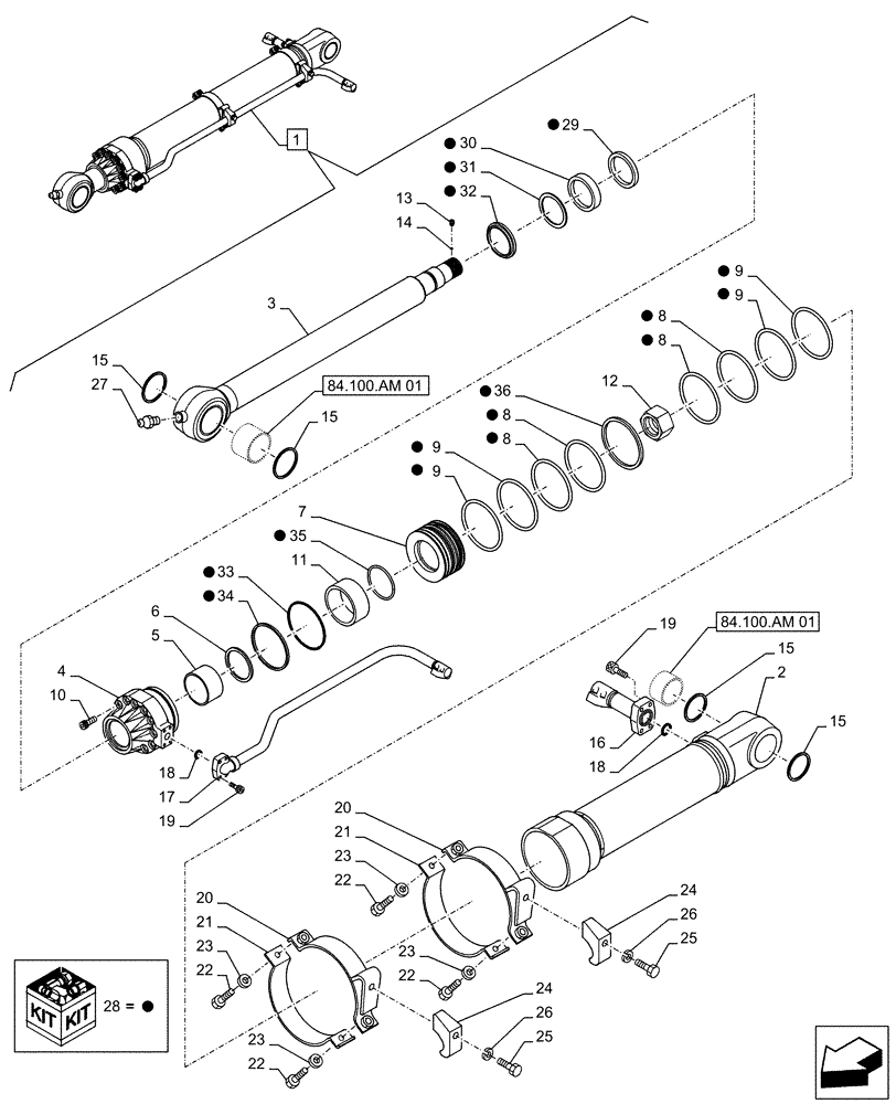 Схема запчастей Case CX490D RTC - (35.738.AA[02]) - VAR - 461549, 781184 - BUCKET CYLINDER, COMPONENTS (35) - HYDRAULIC SYSTEMS