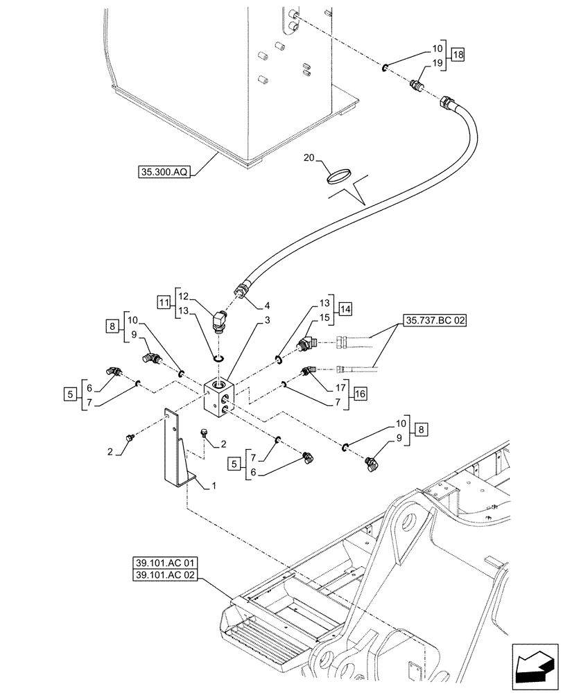Схема запчастей Case CX500D LC - (35.737.BC[01]) - VAR - 481064 - ARM, CYLINDER, SAFETY VALVE, LINE (35) - HYDRAULIC SYSTEMS