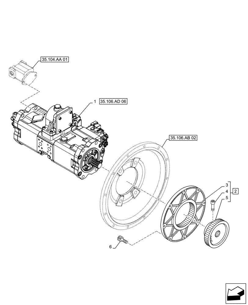 Схема запчастей Case CX500D LC - (35.106.AD[05]) - VAR - 461863 - VARIABLE DELIVERY HYDRAULIC PUMP, CLAMSHELL BUCKET, ROTATION, W/ ELECTRICAL PROPORTIONAL CONTROL (35) - HYDRAULIC SYSTEMS