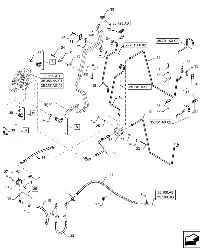 Схема запчастей Case TR340 - (35.701.AX[01]) - LOADER VALVE PLUMBING 03-OCT-2016 AND AFTER (35) - HYDRAULIC SYSTEMS