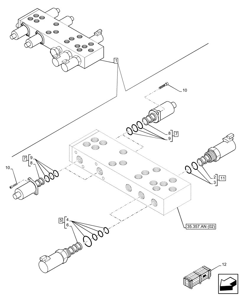 Схема запчастей Case 580SN - (35.357.AG[01]) - 6-SPOOL, PRESSURE CONTROL VALVE, W/ PILOT CONTROLS, SOLENOID (35) - HYDRAULIC SYSTEMS