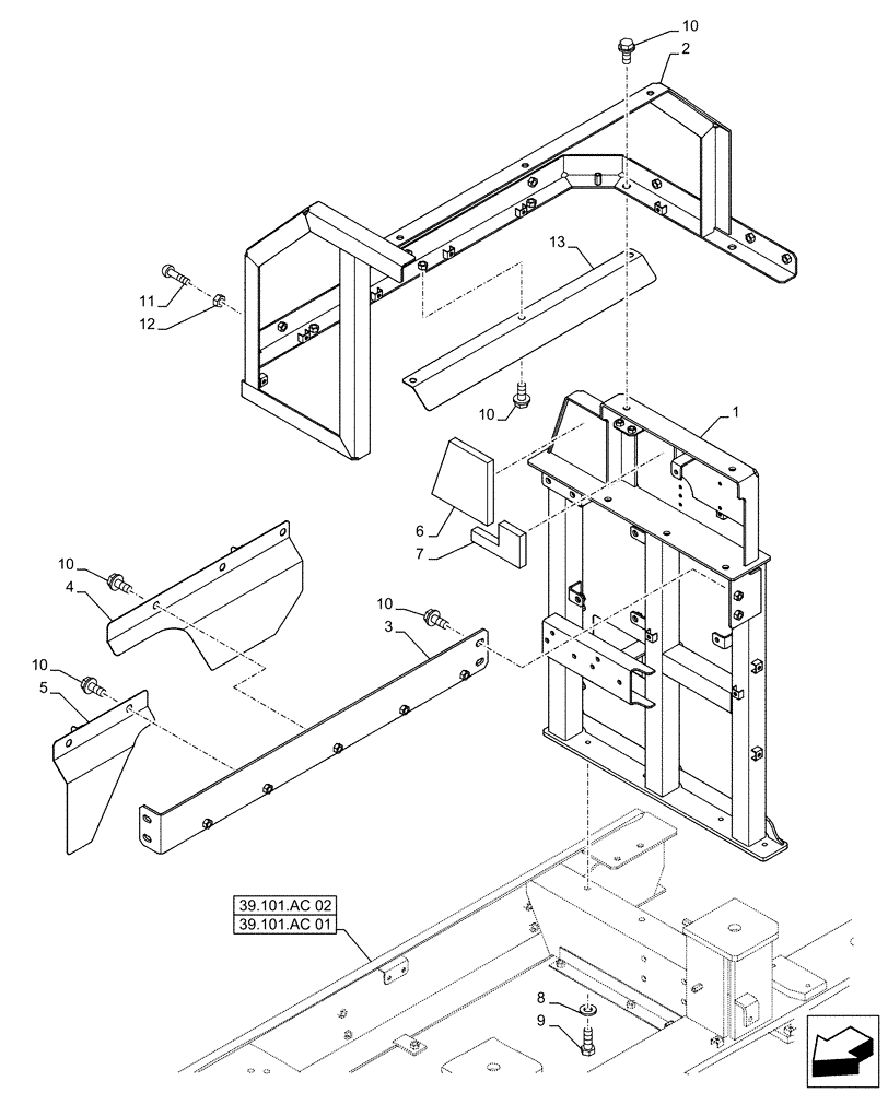 Схема запчастей Case CX500D LC - (90.105.BV[08]) - STD + VAR - 461569, 481027 - HOUSING & COVERS, ADDITIONAL, HANDRAIL (90) - PLATFORM, CAB, BODYWORK AND DECALS