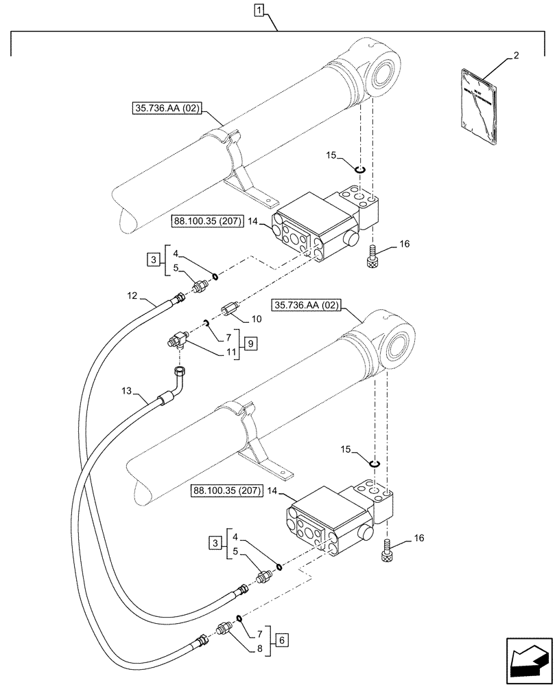 Схема запчастей Case CX300D LC - (88.100.35[206]) - DIA KIT, SAFETY VALVE, BOOM, LIFT CYLINDER, CHECK VALVE, LINE (88) - ACCESSORIES