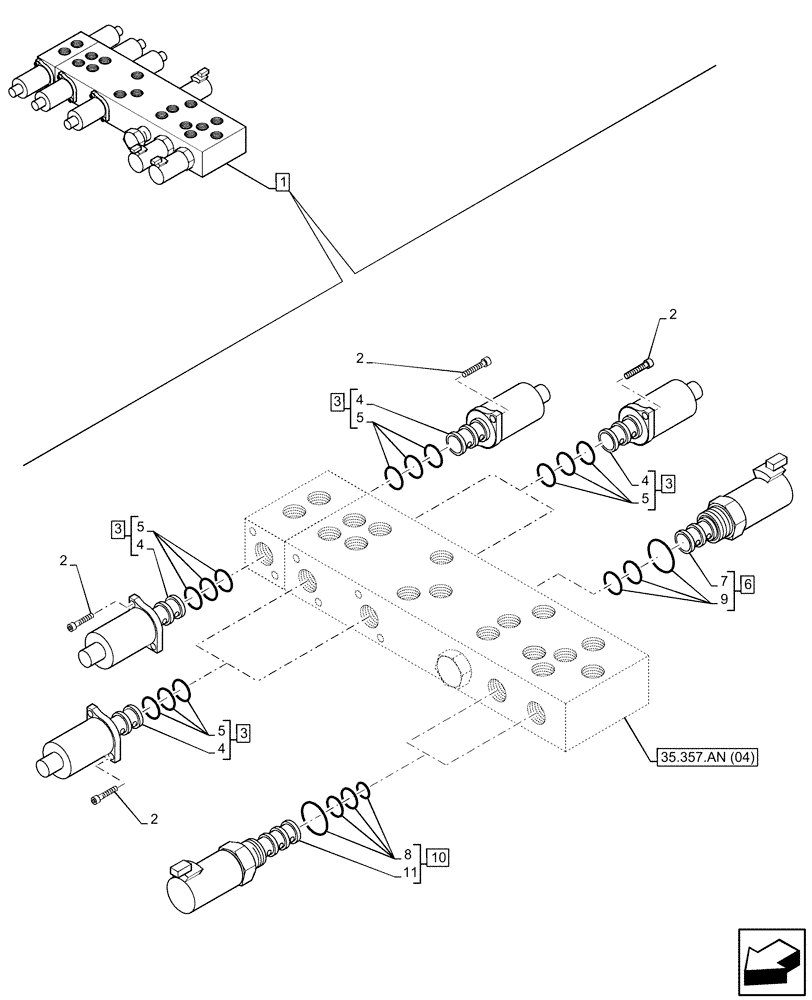 Схема запчастей Case 580SN - (35.357.AG[02]) - 7-SPOOL, PRESSURE CONTROL VALVE, W/ PILOT CONTROLS, SOLENOID (35) - HYDRAULIC SYSTEMS