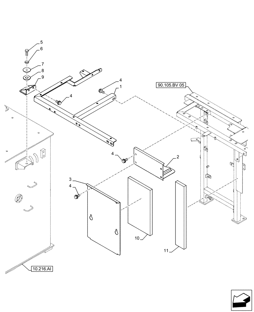 Схема запчастей Case CX500D LC - (90.105.BV[06]) - STD + VAR - 461569, 481027 - HOUSING & COVERS, ADDITIONAL, HANDRAIL (90) - PLATFORM, CAB, BODYWORK AND DECALS