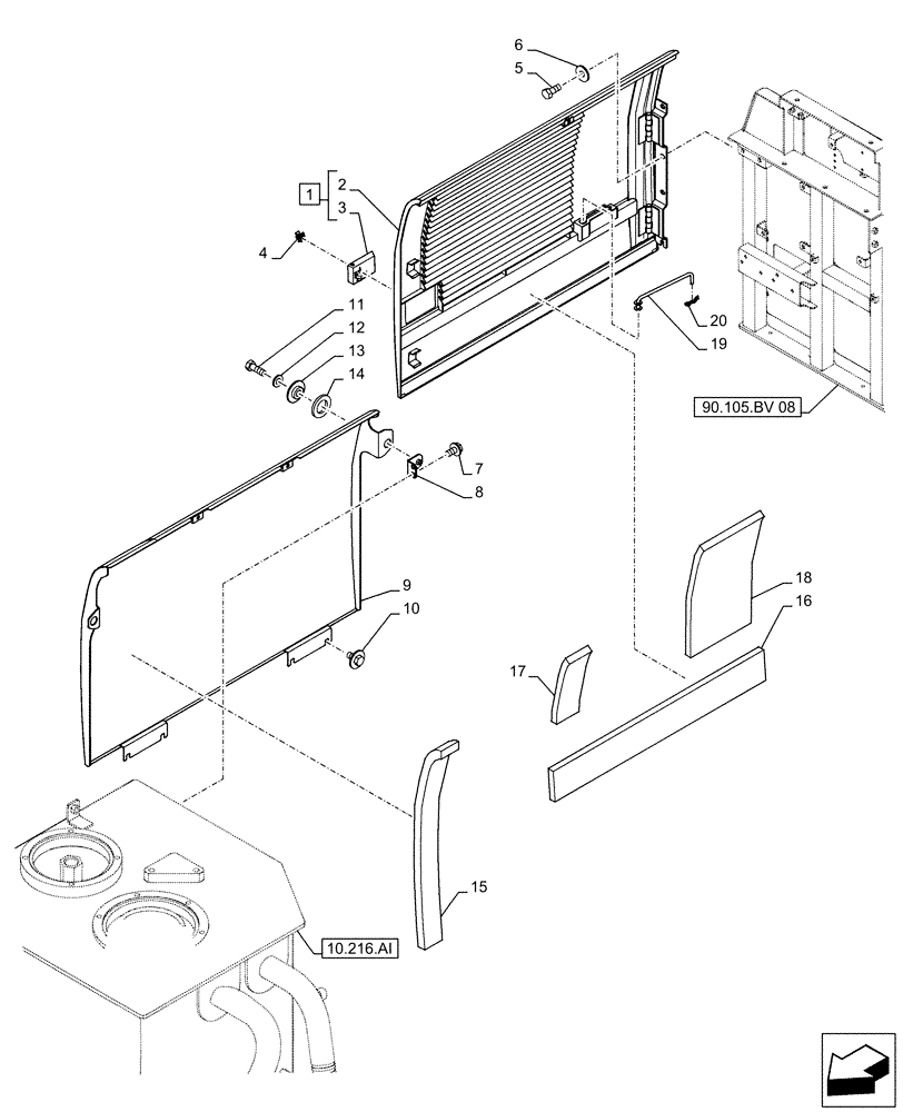 Схема запчастей Case CX500D LC - (90.105.CO[02]) - VAR - 461569 - SIDE, DOOR, RIGHT, ADDITIONAL, HANDRAIL (90) - PLATFORM, CAB, BODYWORK AND DECALS
