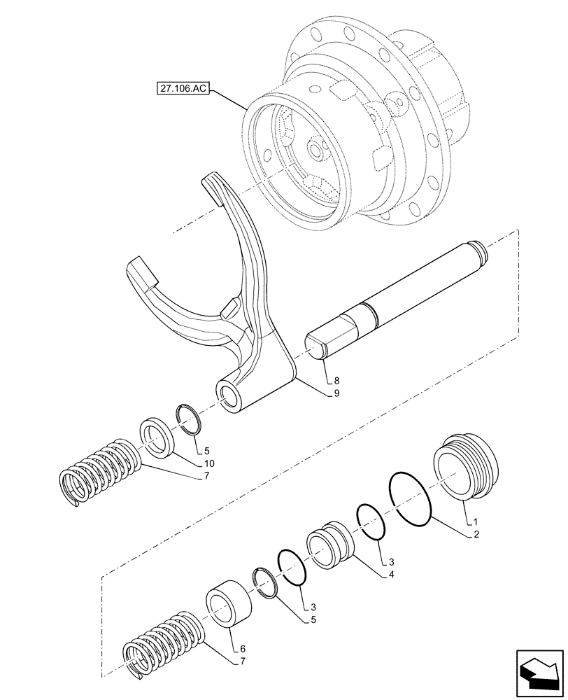 Схема запчастей Case 580SN - (27.106.AK) - REAR AXLE, DIFFERENTIAL LOCK (27) - REAR AXLE SYSTEM