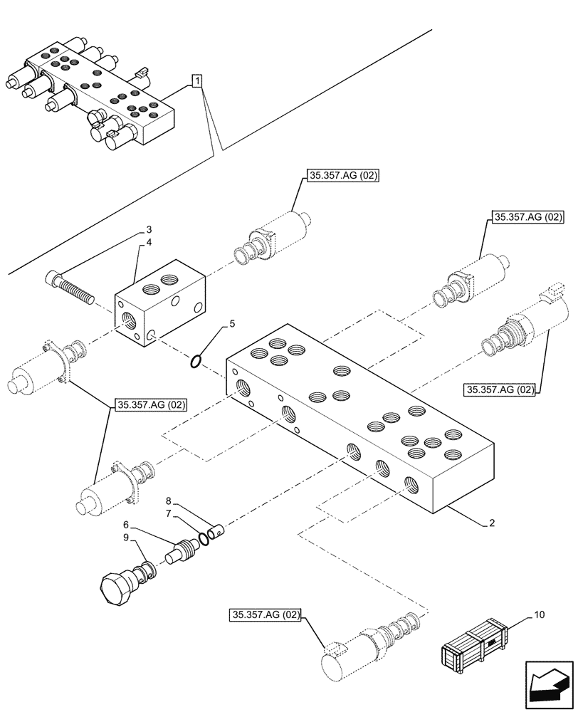 Схема запчастей Case 580SN - (35.357.AN[04]) - 7-SPOOL, PRESSURE CONTROL VALVE, W/ PILOT CONTROLS (35) - HYDRAULIC SYSTEMS