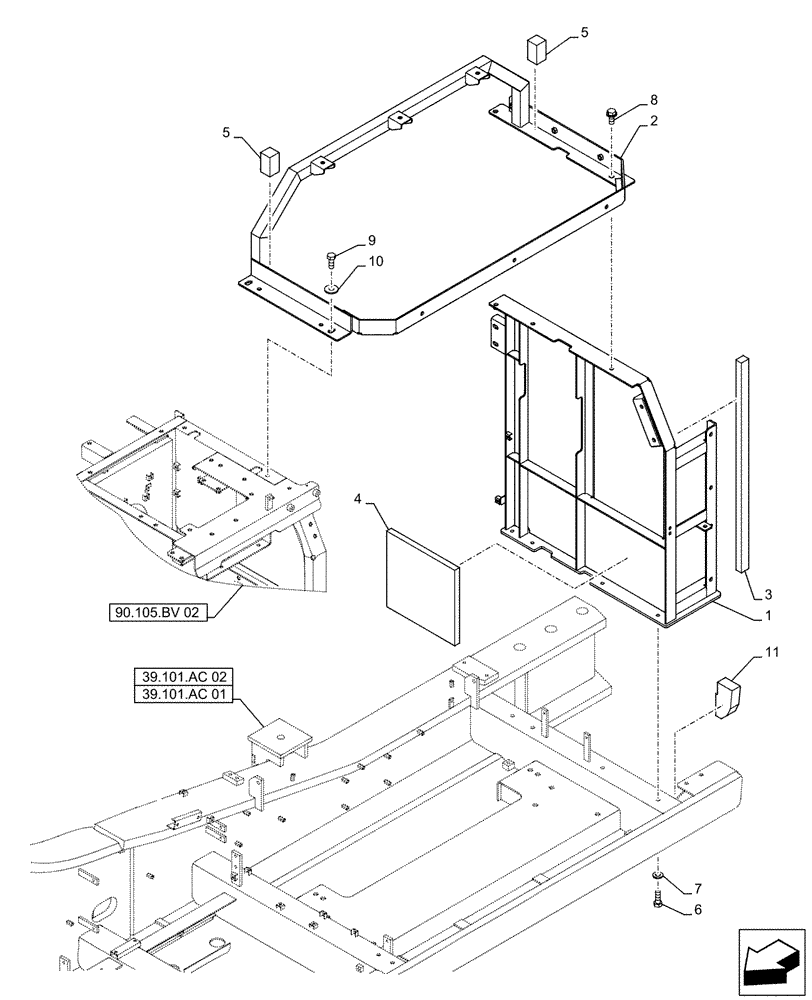 Схема запчастей Case CX500D LC - (90.105.BV[01]) - STD + VAR - 461569, 481027 - HOUSING & COVERS, ADDITIONAL, HANDRAIL (90) - PLATFORM, CAB, BODYWORK AND DECALS
