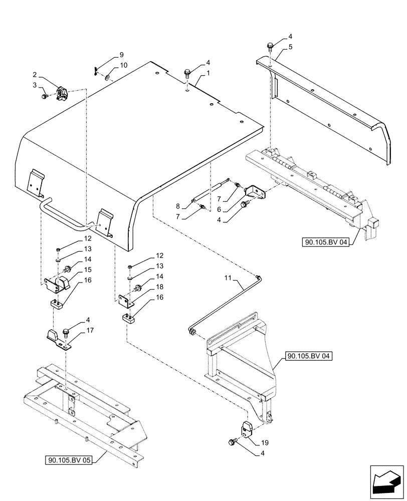 Схема запчастей Case CX500D LC - (90.100.AU[01]) - STD + VAR - 461569, 481027 - ENGINE HOOD, ADDITIONAL, HANDRAIL (90) - PLATFORM, CAB, BODYWORK AND DECALS