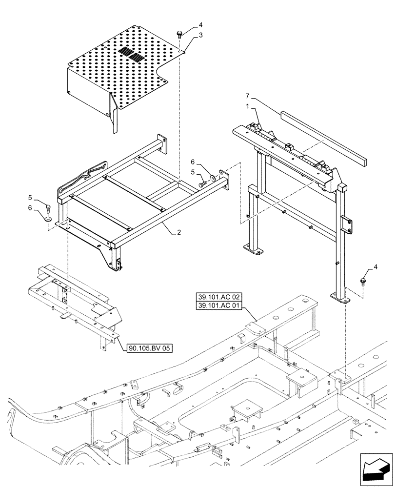 Схема запчастей Case CX500D LC - (90.105.BV[04]) - STD + VAR - 461569, 481027 - HOUSING & COVERS, ADDITIONAL, HANDRAIL (90) - PLATFORM, CAB, BODYWORK AND DECALS