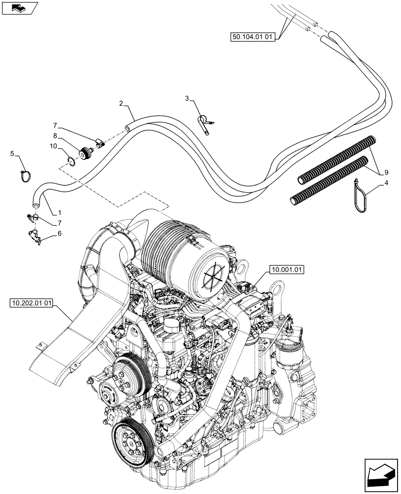 Схема запчастей Case 590SN - (50.104.01[02]) - VAR - 747853, 747854, 747855 - CAB, HEATER, HOSE (50) - CAB CLIMATE CONTROL