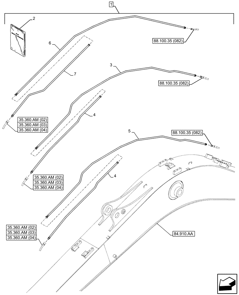 Схема запчастей Case CX130D - (88.100.35[078]) - DIA KIT, CLAMSHELL BUCKET, ROTATION, W/ ELECTRICAL PROPORTIONAL CONTROL, BOOM, LINE (88) - ACCESSORIES