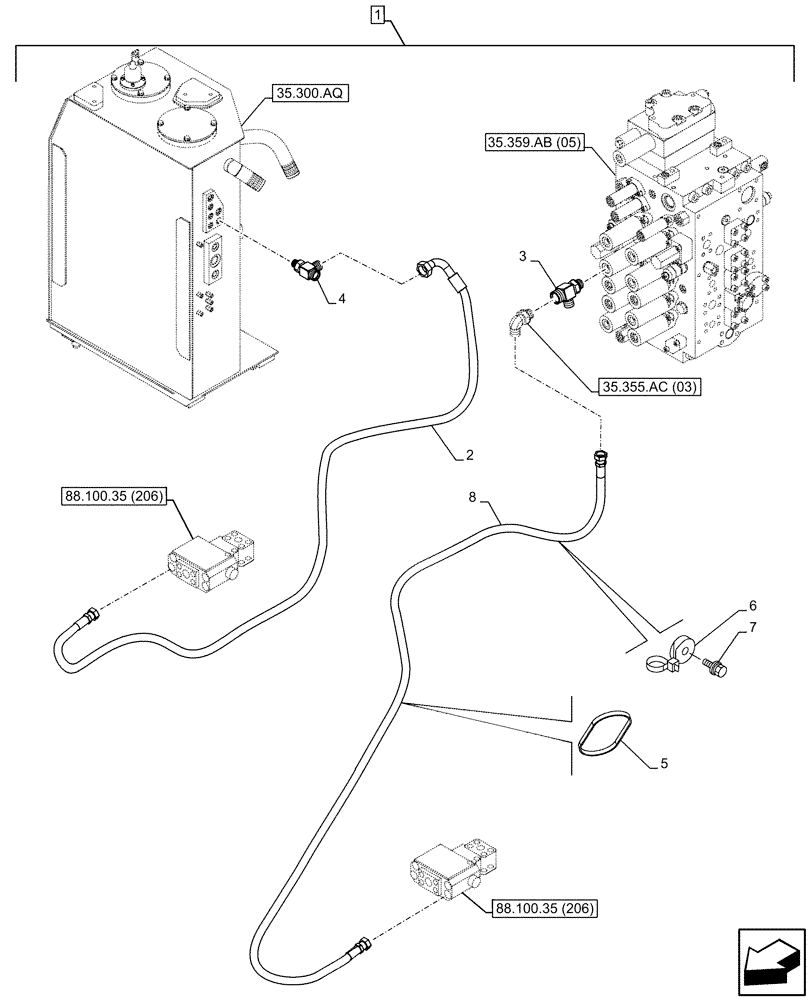 Схема запчастей Case CX300D LC - (88.100.35[208]) - DIA KIT, SAFETY VALVE, BOOM, LIFT CYLINDER, CHECK VALVE, LINE (88) - ACCESSORIES