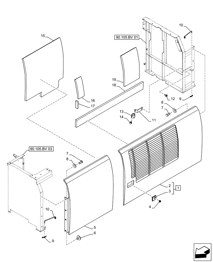 Схема запчастей Case CX500D LC - (90.105.CO[01]) - VAR - 461569 - SIDE, DOOR, LEFT, ADDITIONAL, HANDRAIL (90) - PLATFORM, CAB, BODYWORK AND DECALS