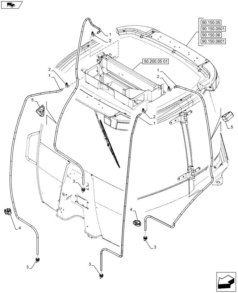 Схема запчастей Case 590SN - (50.200.07) - VAR - 747853, 747855 - AIR CONDITIONING, DRAIN LINE (50) - CAB CLIMATE CONTROL