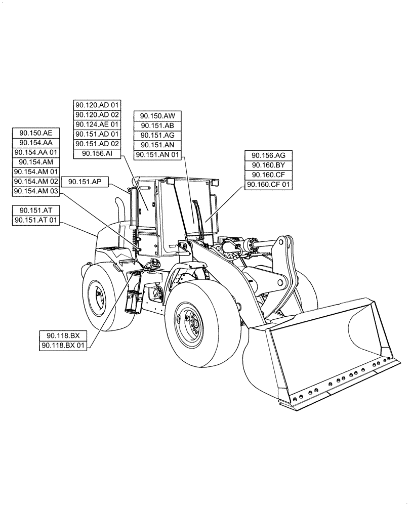 Схема запчастей Case 621F - (90.000.00[02]) - SECTION INDEX - PLATFORM, CAB, BODYWORK & DECALS (90) - PLATFORM, CAB, BODYWORK AND DECALS