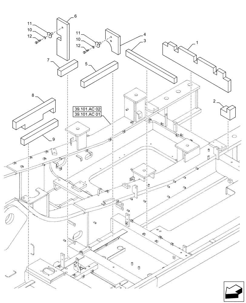 Схема запчастей Case CX500D LC - (90.105.BV[09]) - STD + VAR - 461569, 481027 - HOUSING & COVERS, INSULATION, ADDITIONAL, HANDRAIL (90) - PLATFORM, CAB, BODYWORK AND DECALS