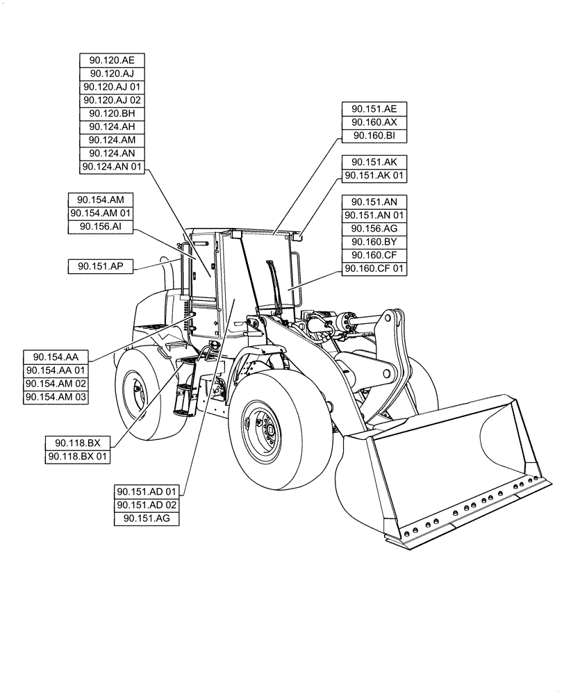 Схема запчастей Case 721F - (90.000.00[02]) - SECTION INDEX - PLATFORM, CAB, BODYWORK & DECALS (90) - PLATFORM, CAB, BODYWORK AND DECALS