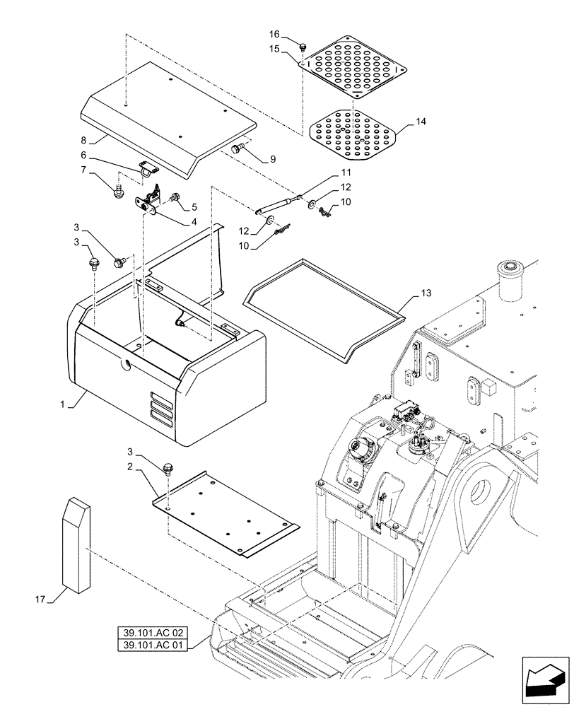 Схема запчастей Case CX500D LC - (90.105.CF) - STD + VAR - 461569, 481027 - HOOD, FUEL TRANSFER PUMP, ADDITIONAL, HANDRAIL (90) - PLATFORM, CAB, BODYWORK AND DECALS