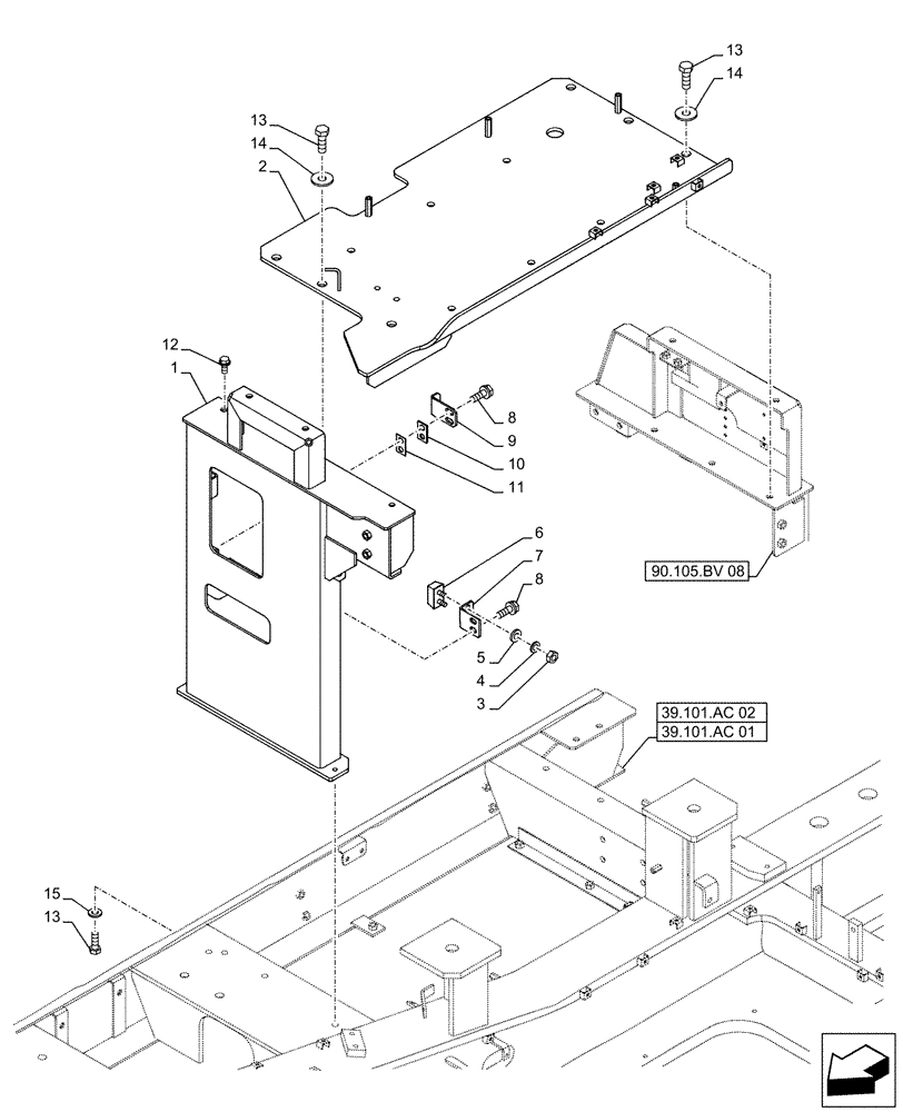 Схема запчастей Case CX500D LC - (90.105.BV[07]) - STD + VAR - 461569, 481027 - HOUSING & COVERS, ADDITIONAL, HANDRAIL (90) - PLATFORM, CAB, BODYWORK AND DECALS
