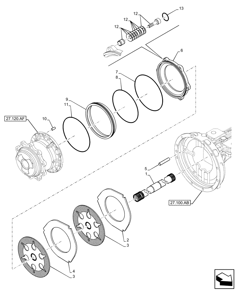Схема запчастей Case 580SN - (27.124.AA) - REAR AXLE, SHAFT, BRAKES (27) - REAR AXLE SYSTEM