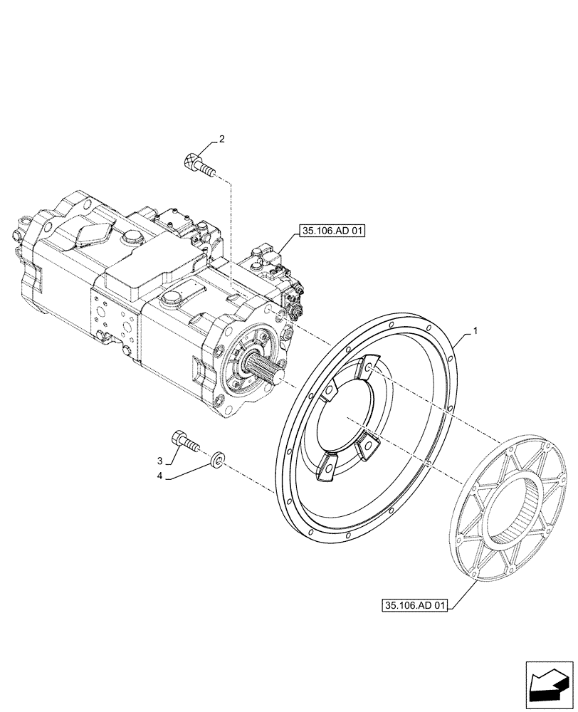 Схема запчастей Case CX500D LC - (35.106.AB[01]) - VARIABLE DELIVERY HYDRAULIC PUMP, FLANGE (35) - HYDRAULIC SYSTEMS