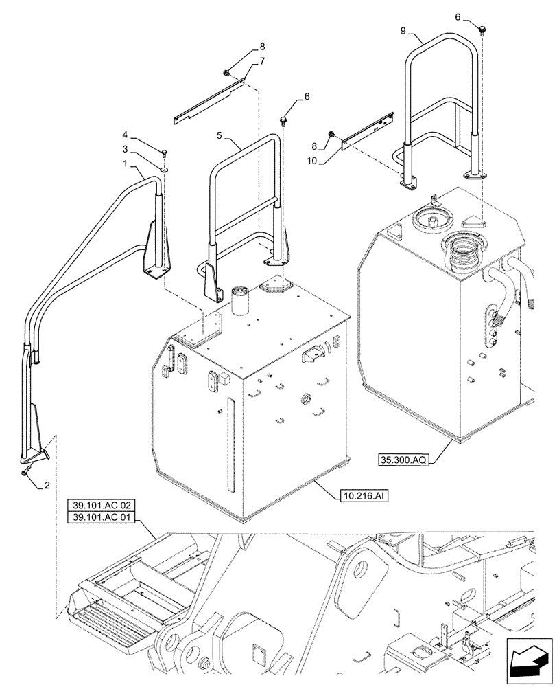 Схема запчастей Case CX500D LC - (90.118.AX[03]) - STD + VAR - 461569, 481027 - ADDITIONAL, HANDRAIL (90) - PLATFORM, CAB, BODYWORK AND DECALS