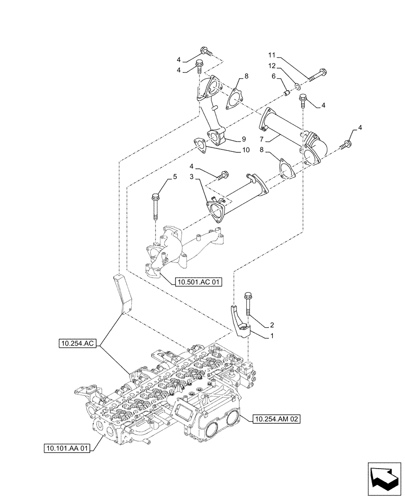 Схема запчастей Case AQ-6UZ1XASS01 - (10.501.AC[02]) - EXHAUST GAS RECIRCULATION, LINE (10) - ENGINE