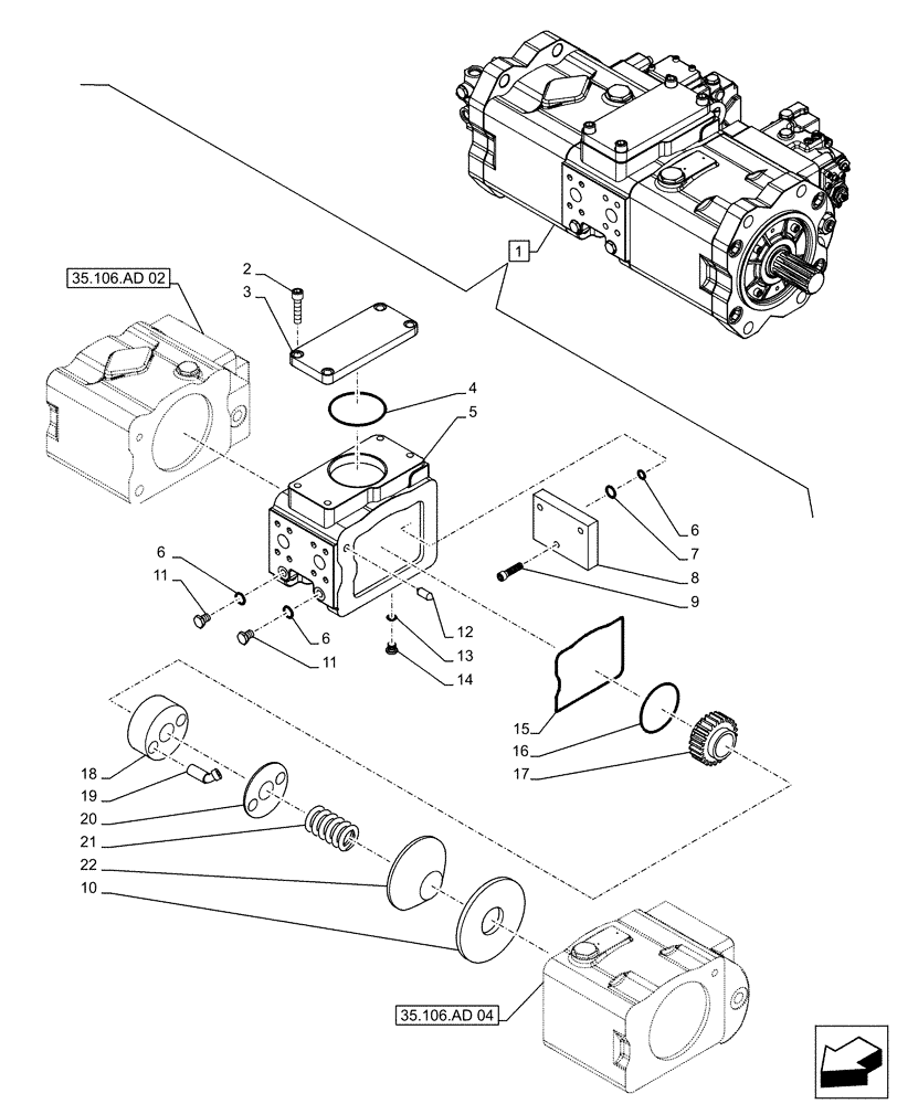 Схема запчастей Case CX500D LC - (35.106.AD[03]) - VARIABLE DELIVERY HYDRAULIC PUMP, COMPONENTS (35) - HYDRAULIC SYSTEMS