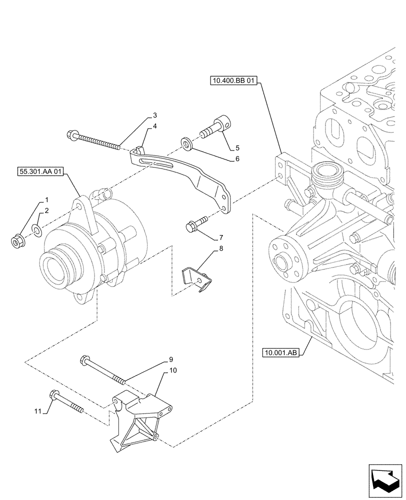 Схема запчастей Case AQ-6UZ1XASS01 - (55.301.AB) - ALTERNATOR, SUPPORT (55) - ELECTRICAL SYSTEMS
