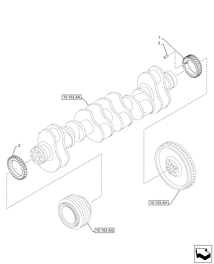 Схема запчастей Case AQ-6UZ1XASS01 - (10.103.AD) - CRANKSHAFT, IDLER GEAR (10) - ENGINE