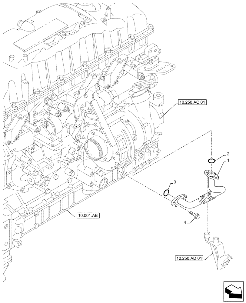Схема запчастей Case AQ-6UZ1XASS01 - (10.250.AE) - TURBOCHARGER, RETURN LINE (10) - ENGINE