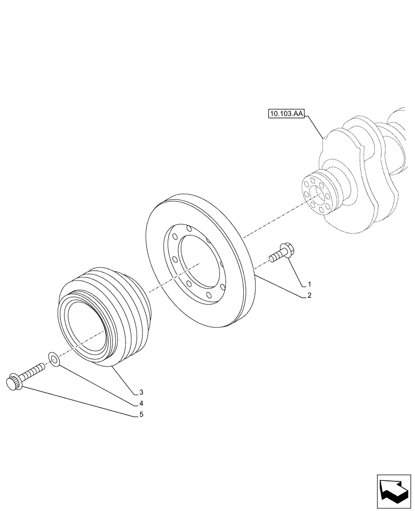 Схема запчастей Case AQ-6UZ1XASS01 - (10.103.AG) - CRANKSHAFT, PULLEY (10) - ENGINE