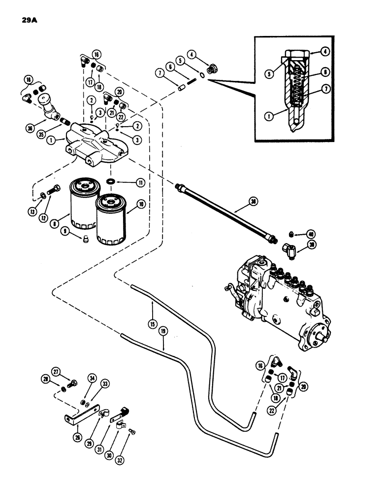 Схема запчастей Case W24 - (029A) - FUEL FILTER SYSTEM, (504B) DIESEL ENGINE, USED PRIOR TO ENG. SER. NO. 2323001 (03) - FUEL SYSTEM