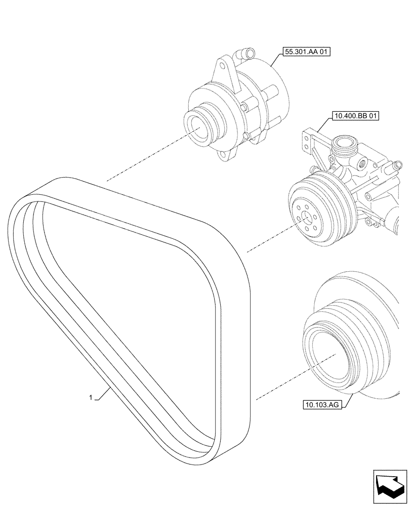 Схема запчастей Case AQ-6UZ1XASS01 - (10.414.BE) - ENGINE, BELT (10) - ENGINE