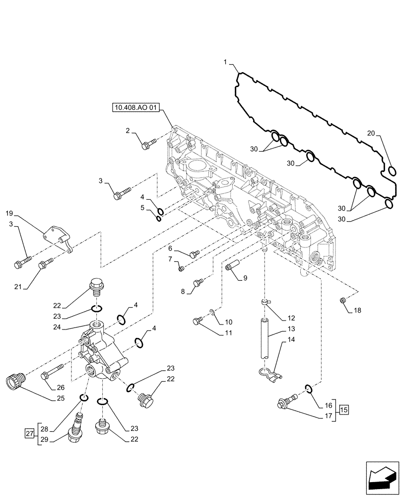 Схема запчастей Case AQ-6UZ1XASS01 - (10.408.AO[02]) - ENGINE, OIL COOLER (10) - ENGINE