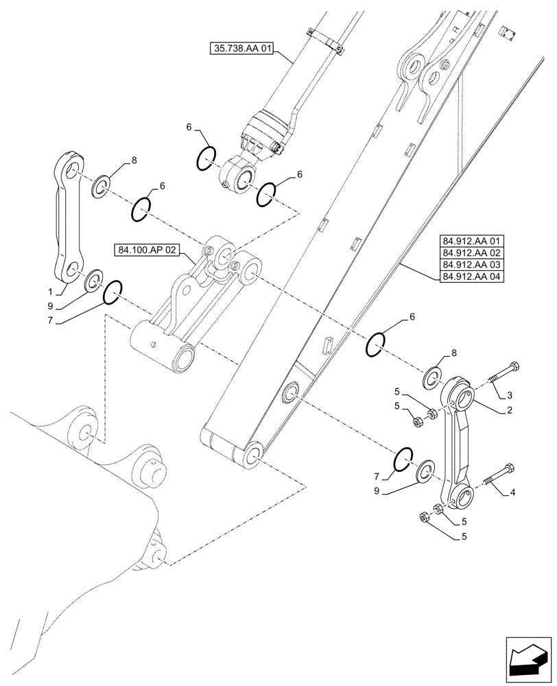 Схема запчастей Case CX500D LC - (84.100.AC[02]) - VAR - 481064 - LINK CONROD, SAFETY VALVE (84) - BOOMS, DIPPERS & BUCKETS
